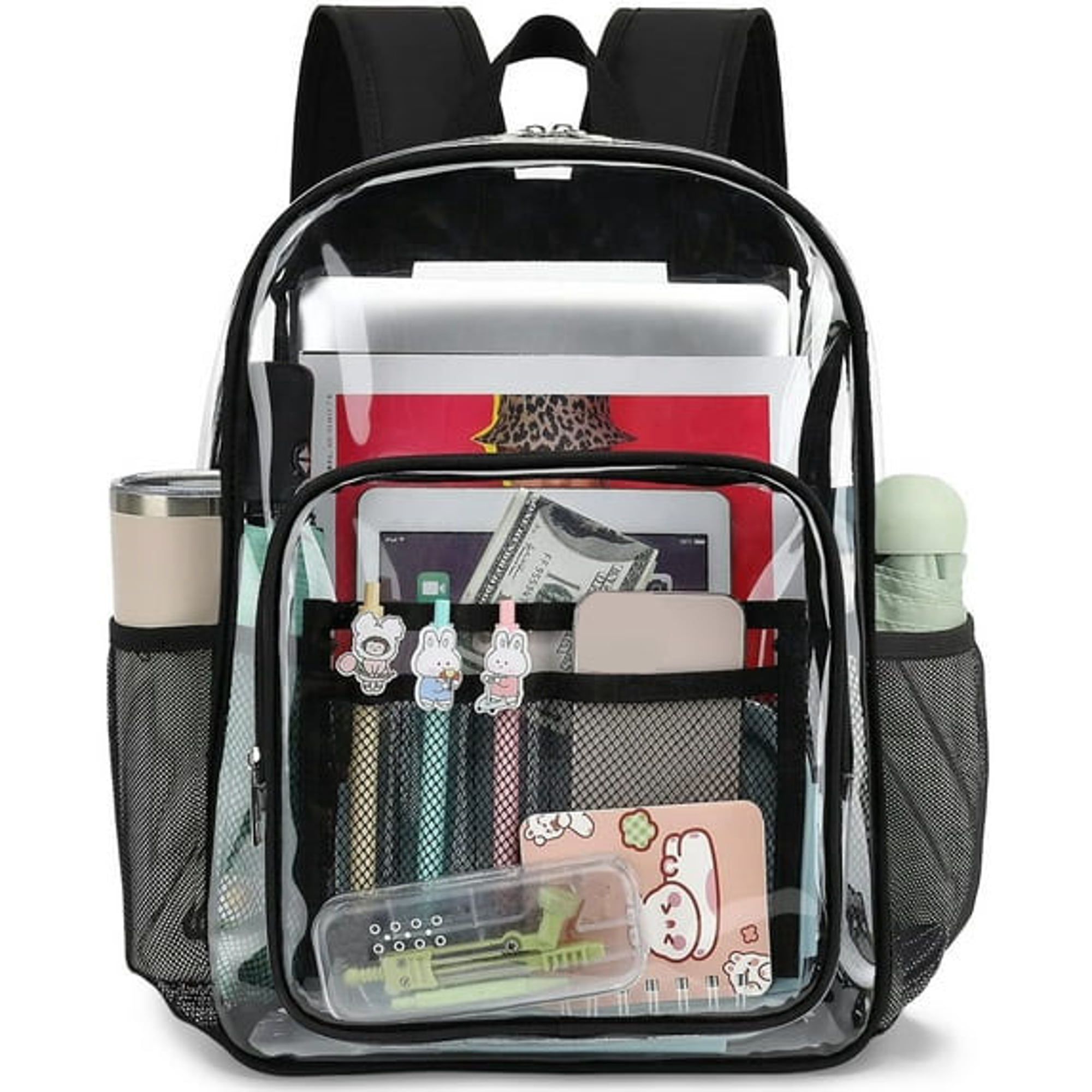 AOMRCOL Clear Backpack for School Backpack Heavy Duty Pvc Transparent Bookbag Stadium Approved See through Backpack 17 Black