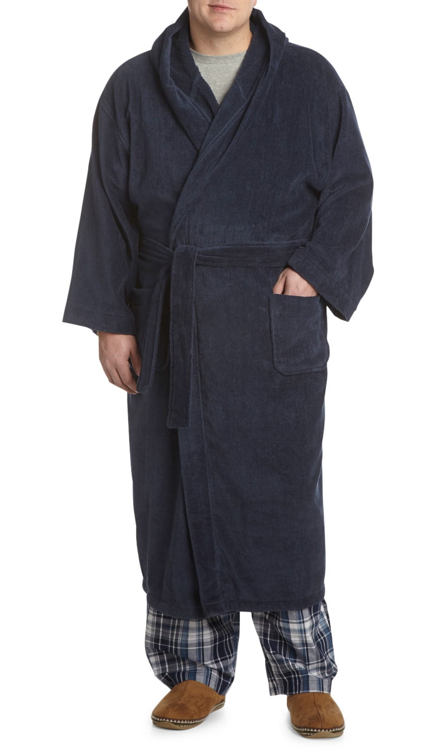 Harbor Bay by DXL Big and Tall Men's Hooded Terry Robe, Navy, 3X/4X