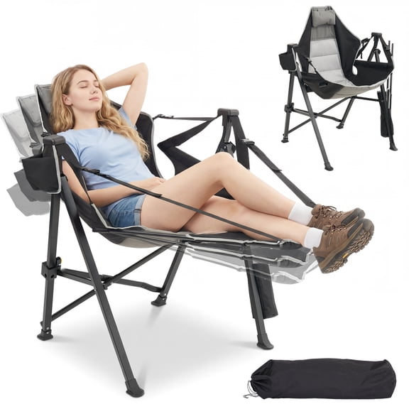 Dovov Hammock Camping Chair with Footrest, Outdoor Swinging Folding Chair Portable Camping Hammock Chair with Carrying Bag and Adjustable Backrest
