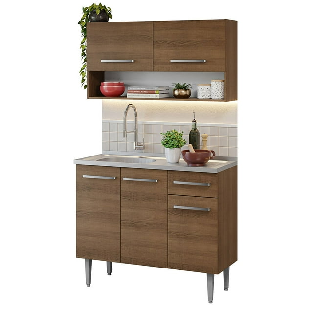 Cocina Integral Madesa Emilly 105cm con Tarja Marrón