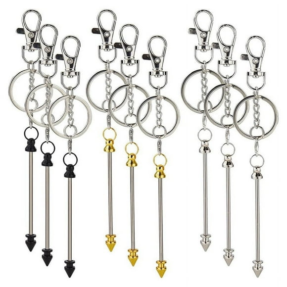 9Pcs 3 Colors Beadable Keychains Bulk Metal Beaded Keychain Bars Blanks Key Chains Bar with Claw Clasps Bead Keys Chain
