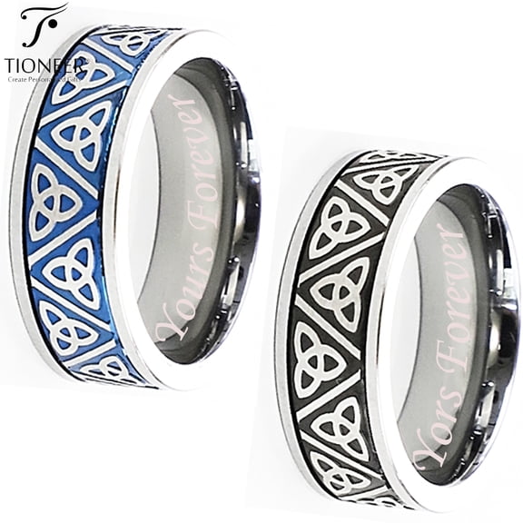 Tioneer Tungsten Carbide Wedding Band Ring Celtic Triquetra Trinity Knot Men Women 8MM Yours Forever CZ Engraved