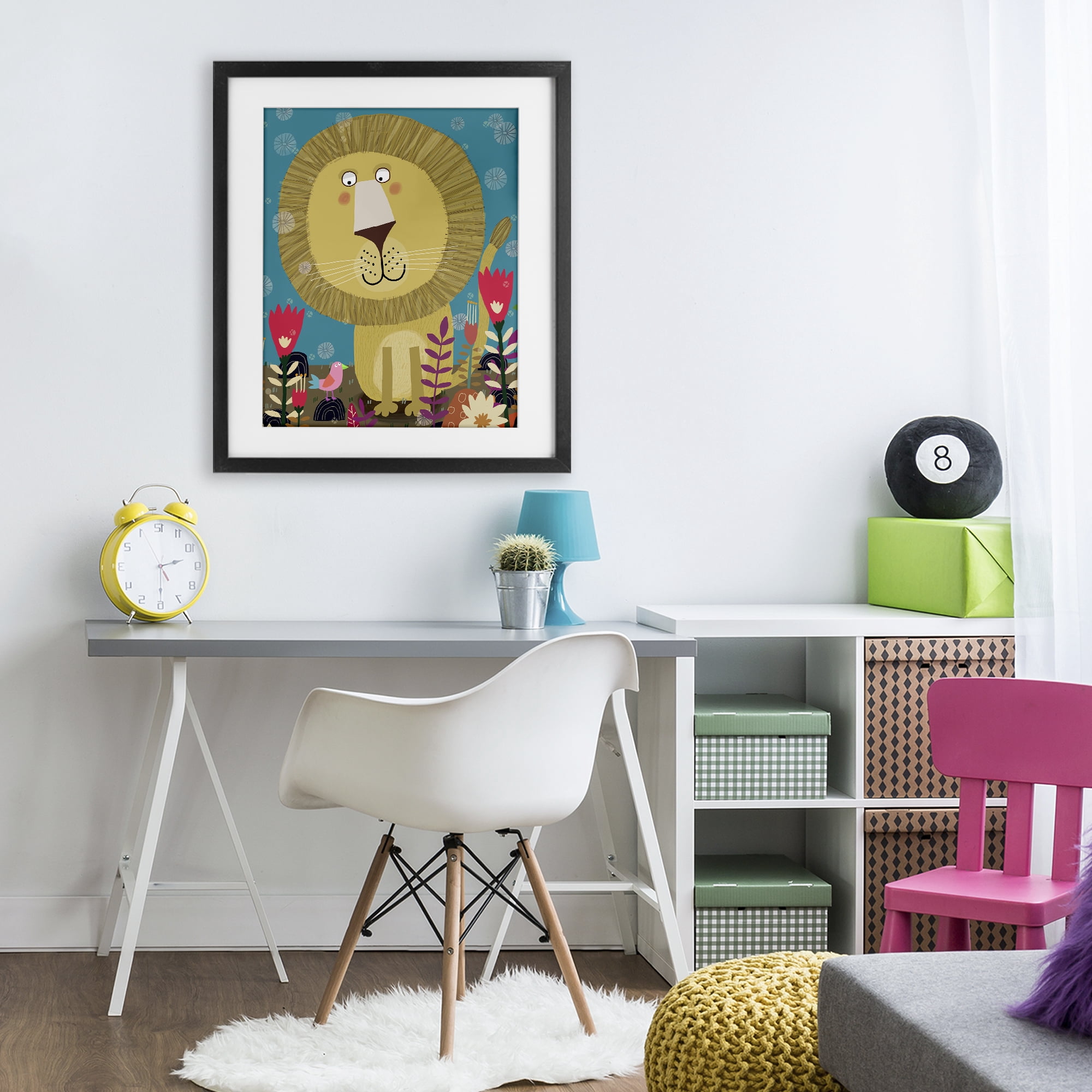 Stupell Industries Boho Lion & Flowers Black Framed Print Under Glass, design by Carla Daly