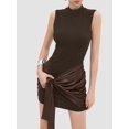 thumbnail image 5 of Women Sleeveless Bodycon Mini Tank Dresses with Ruched Wrap Tie Cover Up Skirts Brown L, 5 of 9