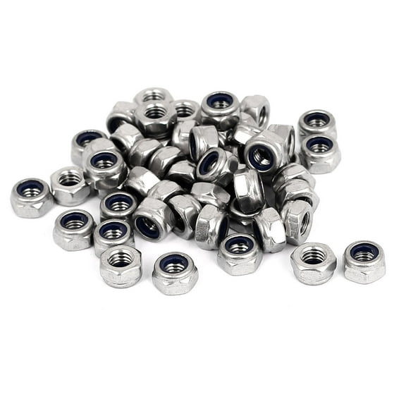 M6 x 1mm Stainless Steel Nylock Self-Locking Nylon Insert Hex Lock Nuts 50pcs