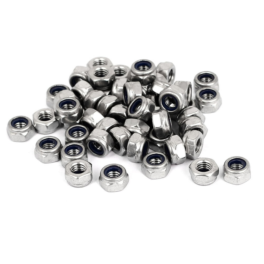 M6 x 1mm Stainless Steel Nylock SelfLocking Nylon Insert Hex Lock Nuts 50pcs