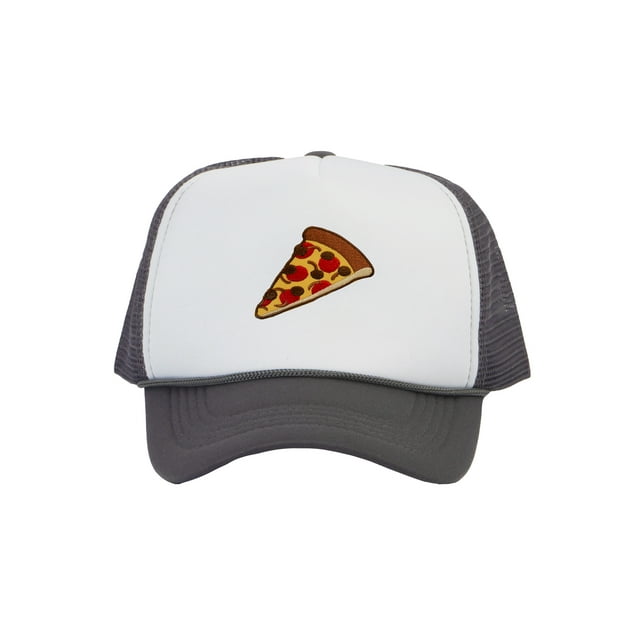 Adult Men's Pepperoni Pizza Slice Rope Foam Trucker Hat, White/Dark Grey