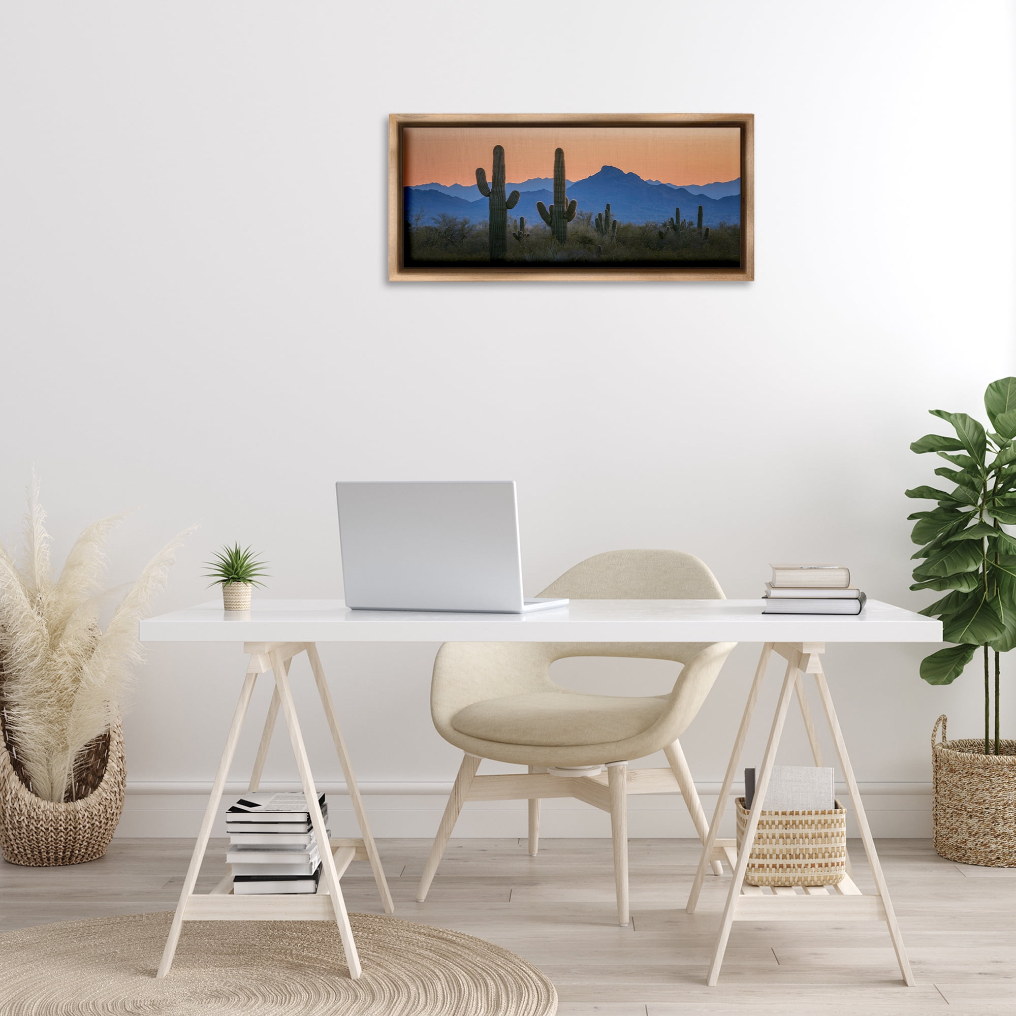 Stupell Industries Contrasting Desert Sunset Landscape & Nature Photography Brown Floater Framed Canvas Art Print Wall Art, 31 x 14