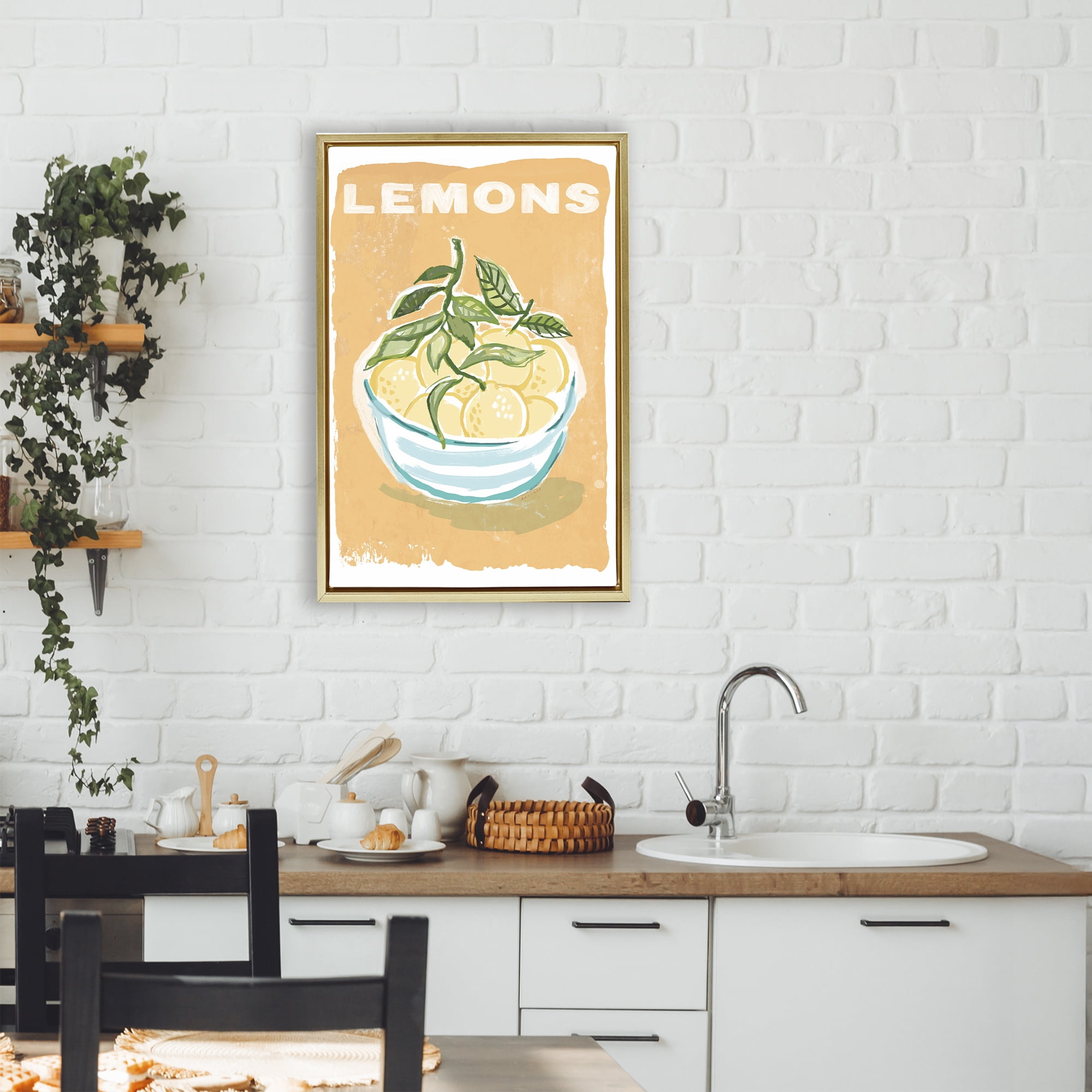 Stupell Industries Lemon Twist Motif Gold Framed Floater Canvas Wall Art, design by Chad Barrett