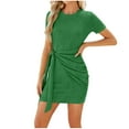 thumbnail image 3 of USSUMA Skirts for Women Trendy Summer Womens Dresses Short Sleeve Crew Neck Casual Solid Color Lace Up Slim Loose Fit T Shirt Dress Maxi Dress Trendy Dress Fashion Dress Gym Green Dress Size-XXL, 3 of 6