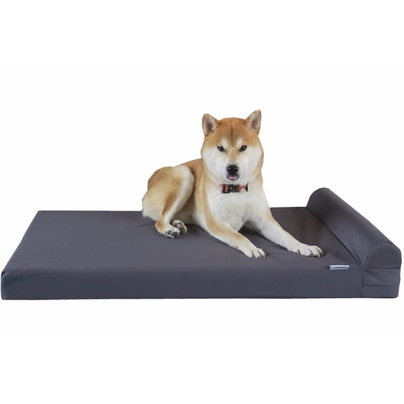 Dogbed4less Orthopedic Dog Bed Large 42x28 Gray Linen Memory Foam with Washable Cover for Pets