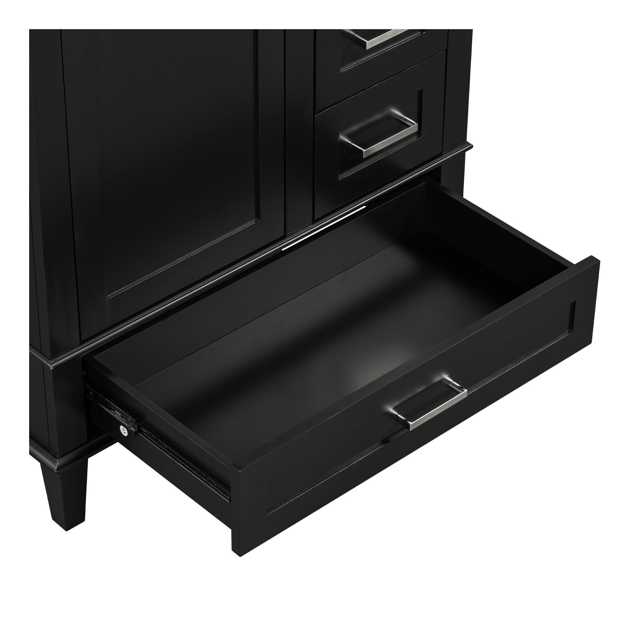 Nyveth Modern Bathroom Vanity with Ceramic Sink, Shelves, Drawers, Wood, Black