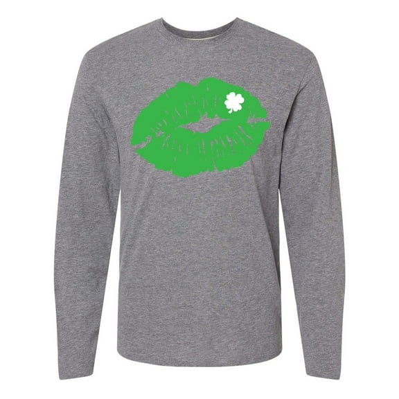 Inktastic St. Patrick's Day Lucky Lips with White Shamrock Long Sleeve T-Shirt