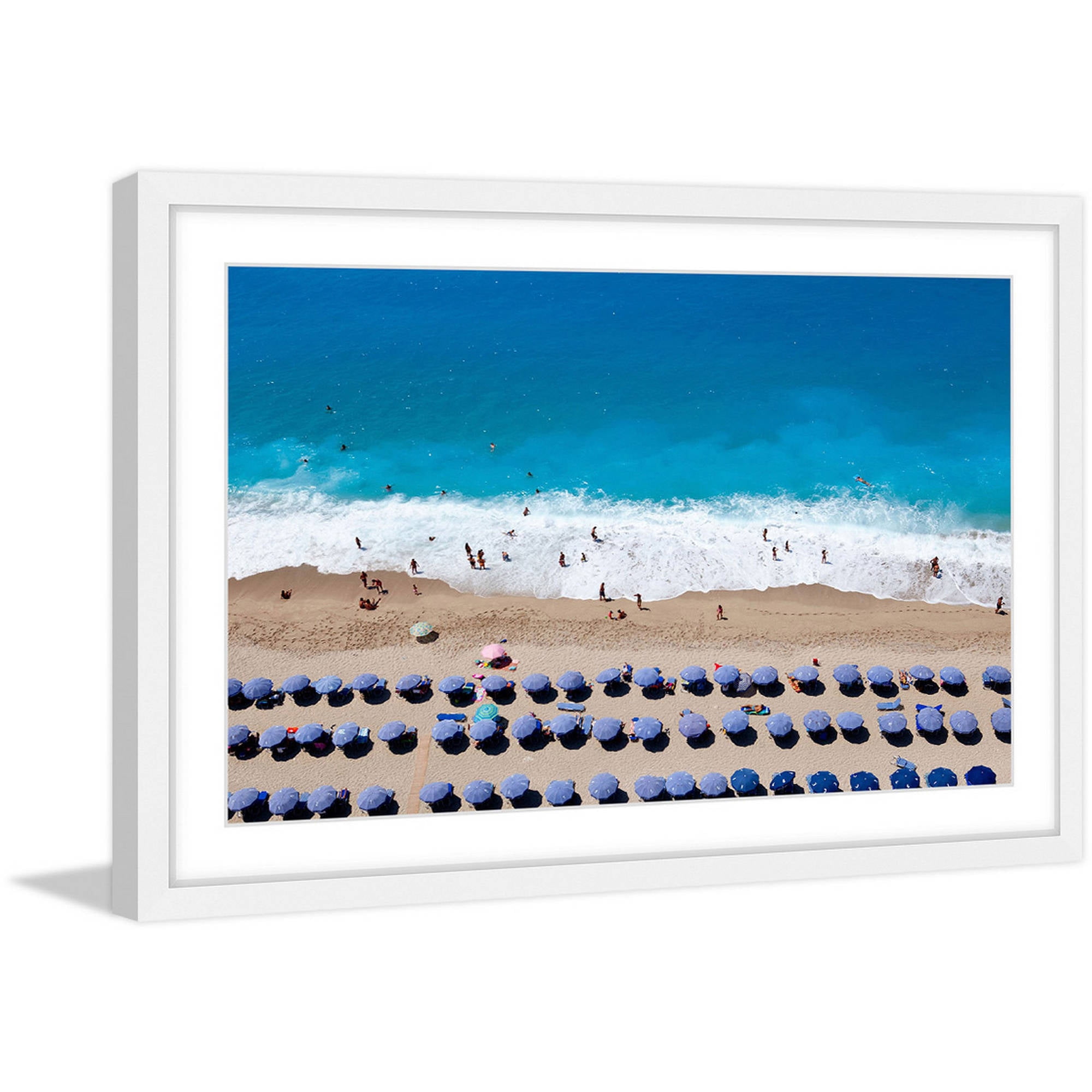 MARMONT HILL  - 'Blue Umbrella Rows' Framed Painting Print - Multi-Color 18 x 12