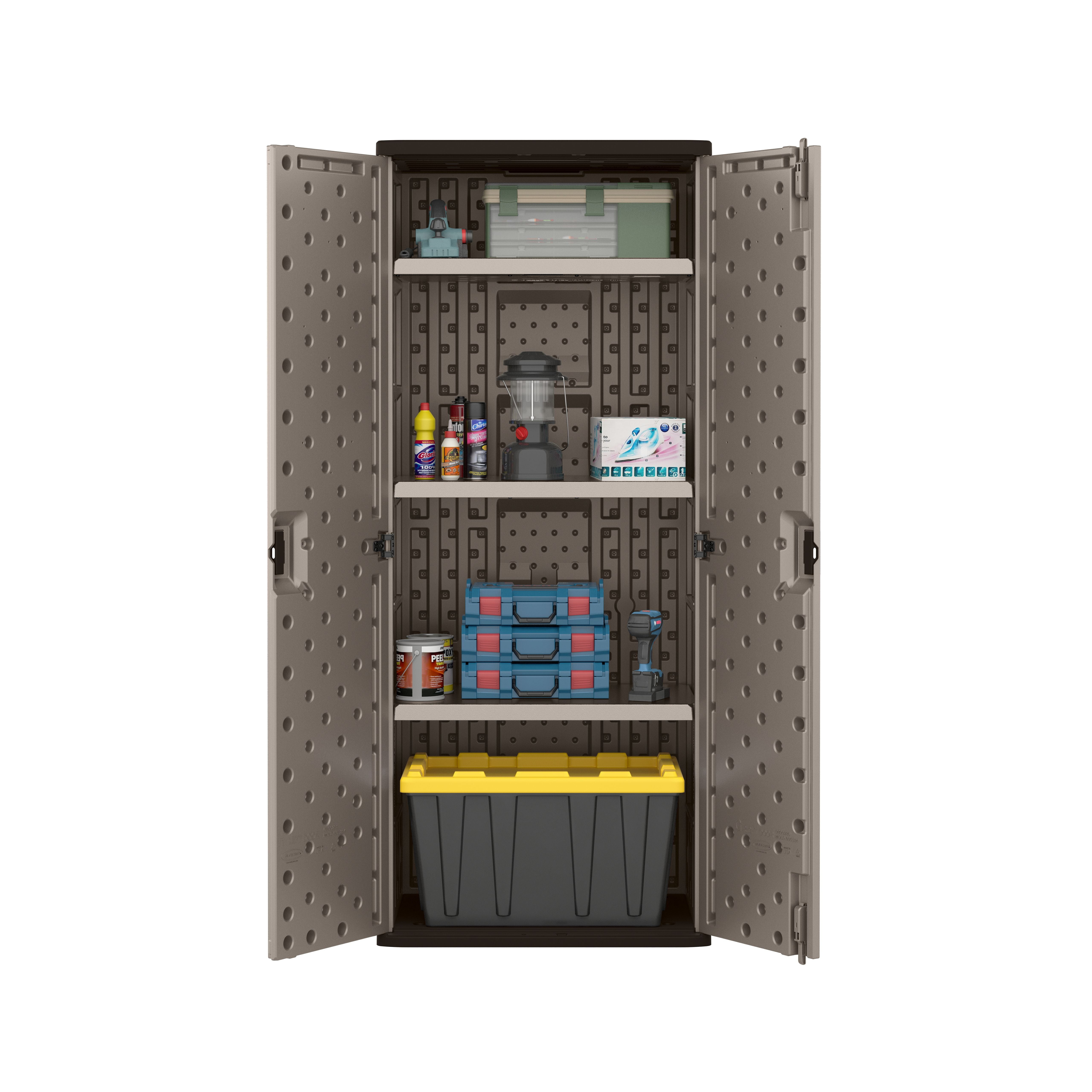 Suncast 3-Shelf Resin Base Garage Cabinet Locker, Gray
