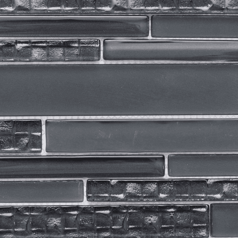 The Tile Life Karma Brick 4 in x 4 in Charcoal Glass Textured Mosaic Tile Sample 1 Piece