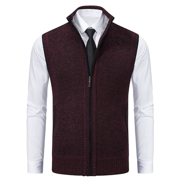 Chaleco de punto para hombre, chaleco sin mangas con cuello alto, chaleco con cremallera engrosada