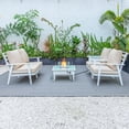 thumbnail image 3 of LeisureMod Walbrooke Modern Aluminum 5-Piece Patio Conversation Set with Outdoor Square Fire Pit Table with Slats Design & Side Table Tank Holder And Beige Cushions, 3 of 19