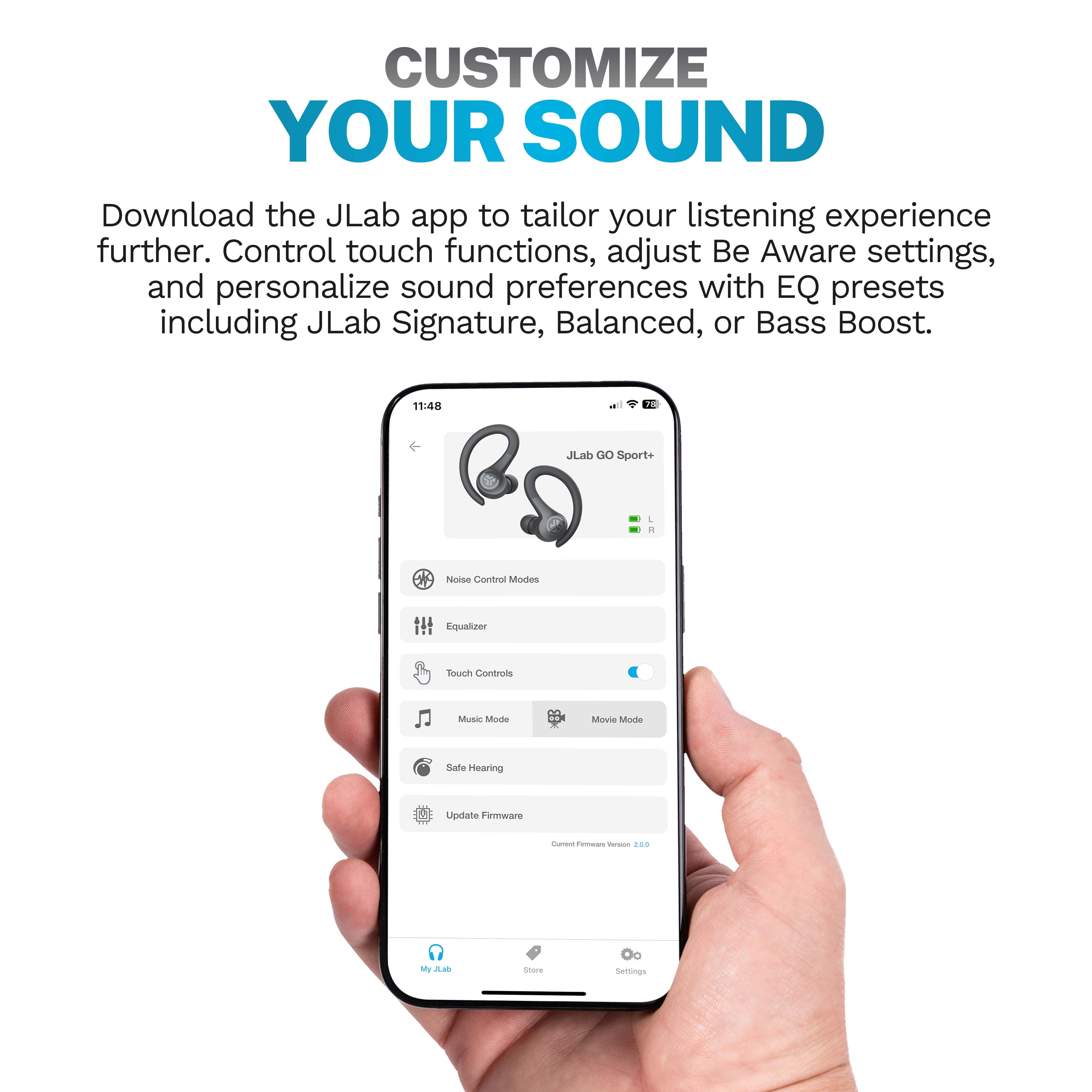 JLab Go Sport+ Wireless Workout Earbuds, 35 Hr Playtime, Secure Earhook, Custom Sound & Controls, Coral