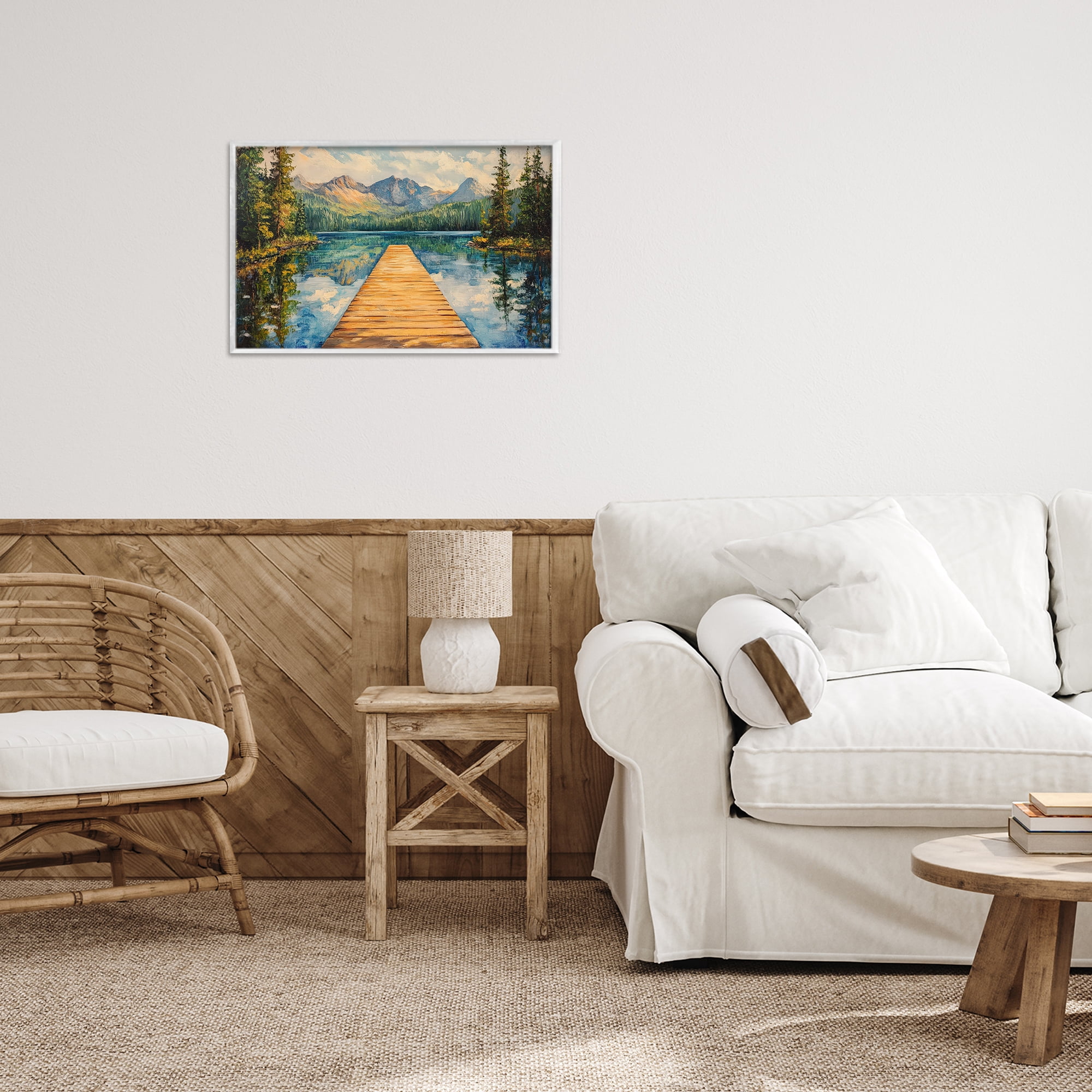 Stupell Industries Dock in The Mountains White Framed Giclee Art, design by Petal Prints Design