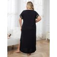 thumbnail image 3 of Black Kaftan Embroidered Dress Plus Size Short Sleeve Beachwear Nomadic Summer Outwear mumu Loungewear Comfortable Nightgown Lightweight Vacation Clothing, 3 of 10