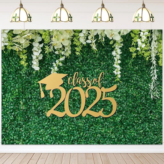 Class of 2025 Graduation Backdrop Green Leaves Flowers Congrats Grad Background Greenery Wall Graduation Prom Party Decor Supplies Photo Booth Props (7x5ft)