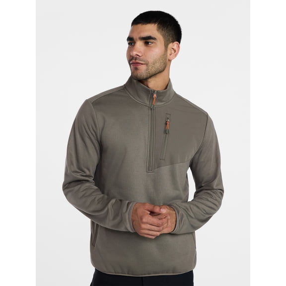 Ozark Trail Men's and Big Men's Quarter Zip Grid Fleece Jacket, Sizes S-3XL