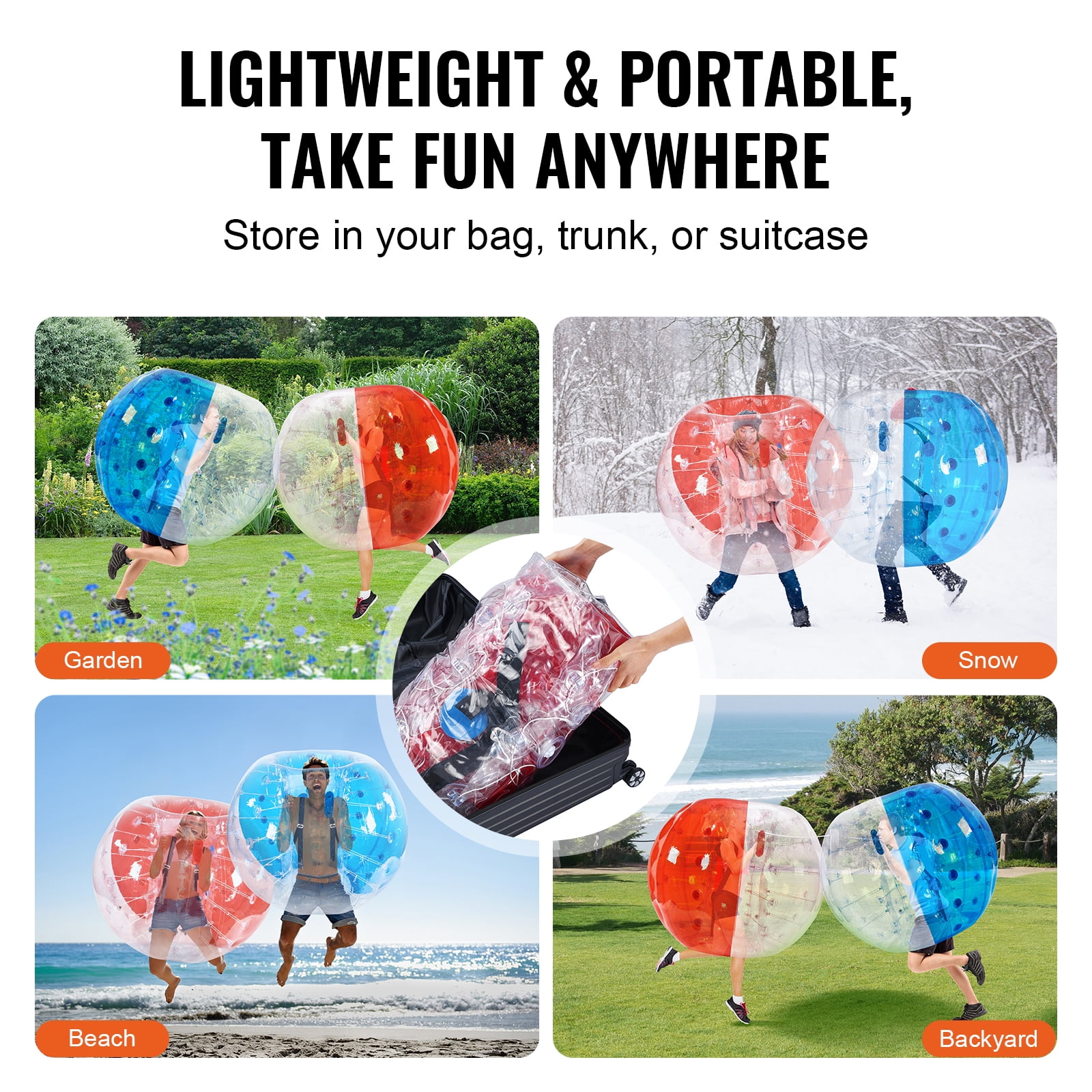 KFFKFF 2-Set Inflatable Collision Spheres, 5FT/1.5M Body-Sized Zorb Spheres for Adolescents & Adults, 0.8mm Durable PVC Human-Sized Hamster Spheres for Outdoor Group Fun