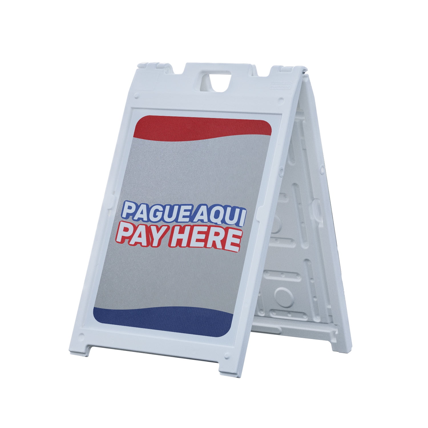 Pague Aqui 18 x 24 Double Sided A-Frame Sidewalk Sign Includes 2 Plastic Inserts | Foldable Portable White Signicade Sandwich Board Signs