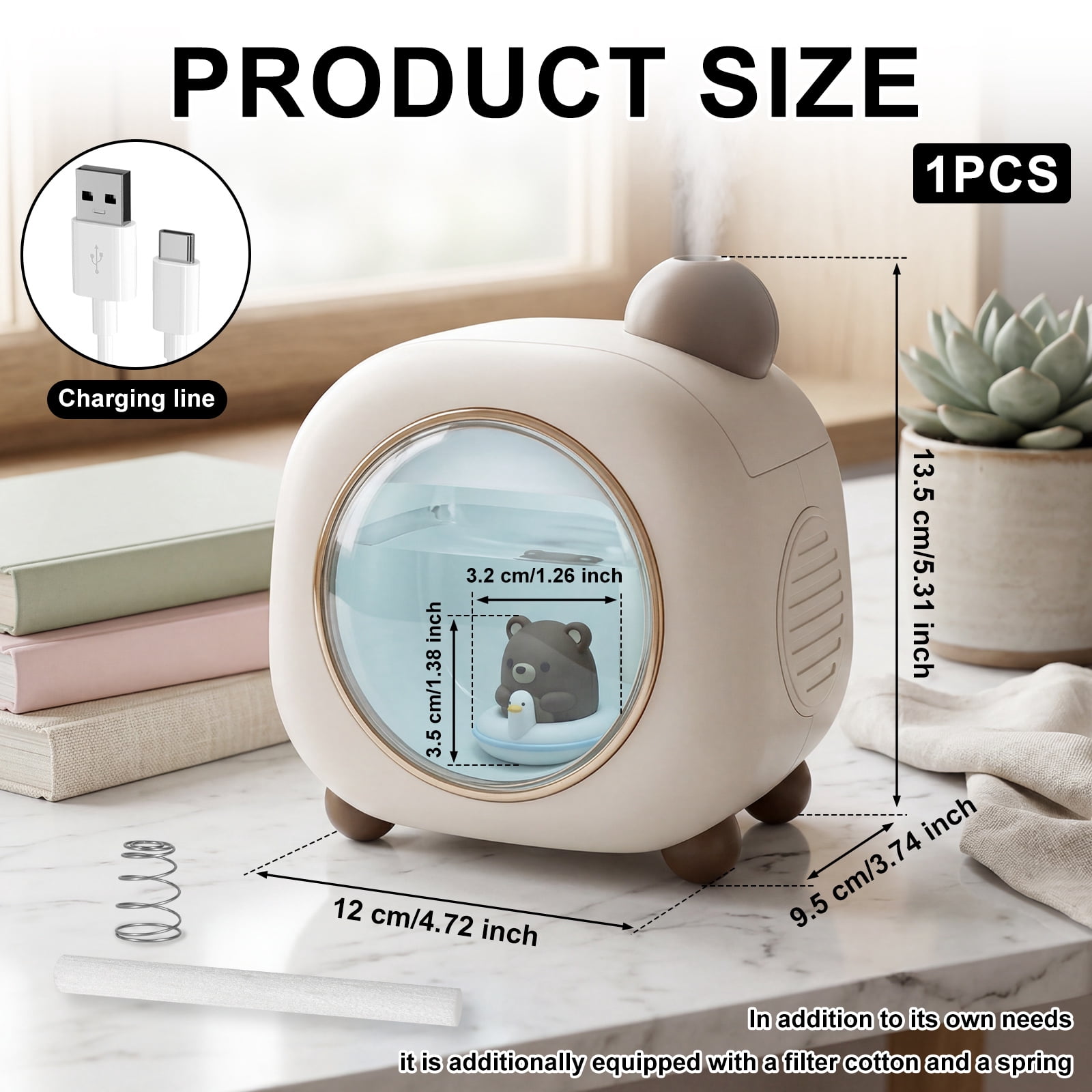 Ikoopy Portable Air Humidifier for Bedroom with Night Light Cartoon Cool Mist Humidifier for Baby with 9H Auto Shut Off 2 Mist Modes for Home Office