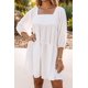 thumbnail image 3 of ABPHQTO Mini vestido de mujer blanco con cuello cuadrado y media manga alto bajo, 3 of 5