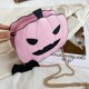 thumbnail image 2 of Bolso de mano novedoso de piel sintética con forma de calabaza para mujer, bandolera de Halloween, bolso de mensajero con colgante de murciélago y diablo, color caqui, 2 of 5