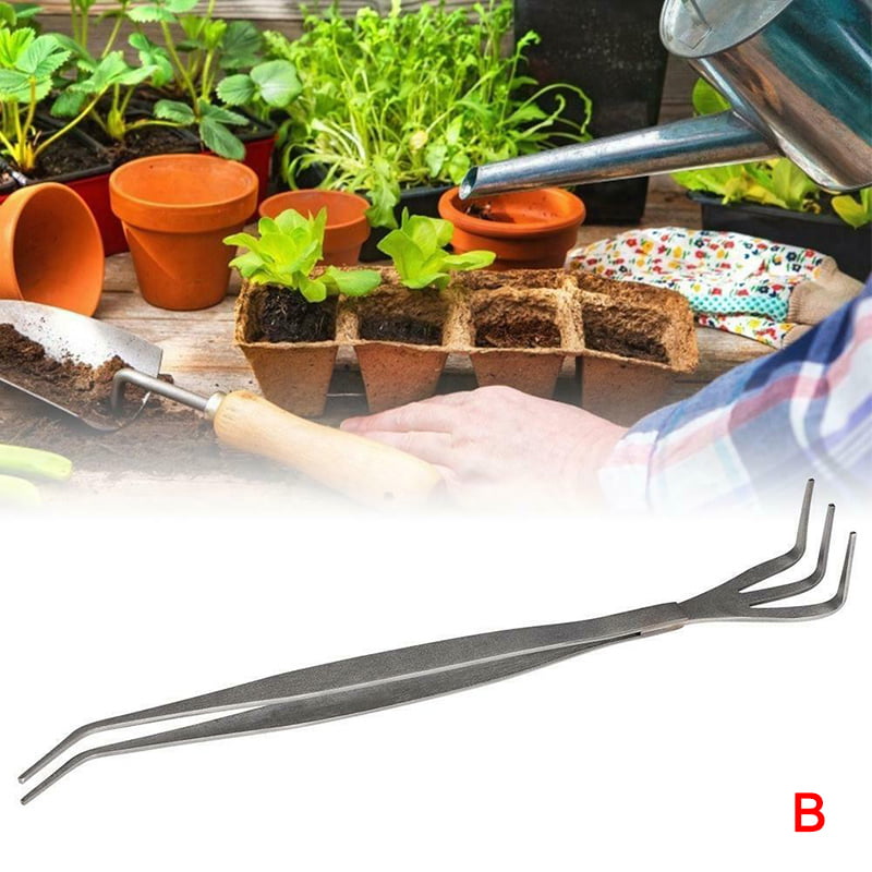 2 in 1 Stainless Steel Bonsai Gardening Tools Root Rake Spatula Tweezers Garden√ 