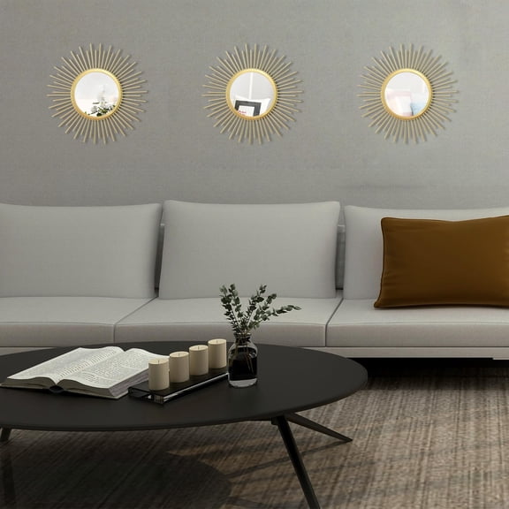 Round Metal Sunburst Wall Mirror Set Style 2-sunburst Gold, 11.8 in