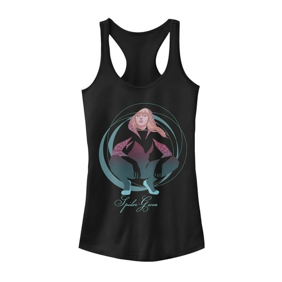 Junior's Marvel Spider-Gwen Swirl Cutout Racerback Tank Top Black Small