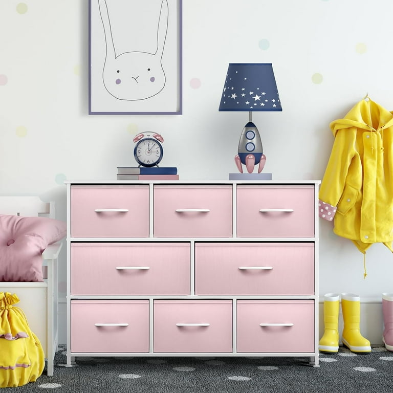 pink dresser for kids Churanty Children's Room Furniture: Wooden Storage Dresser with 6 Drawers for Kids Bedroom, White+Pink