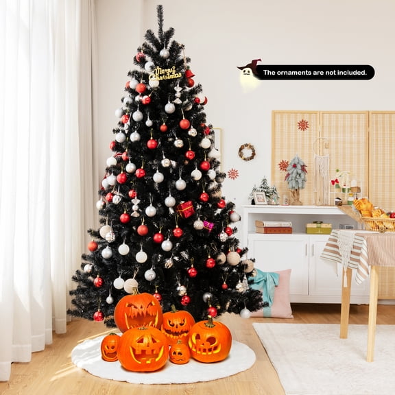Gymax Purple Prelit LED Black Hinged Full Artificial Christmas Tree, 7'