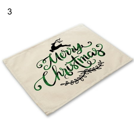 

XIEC Cup Mat Eye-catching Wear Resistant Cotton Flax Xmas Themed Pattern Table Placemat for Home