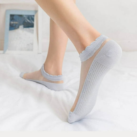 Viluyesy Womens Ankle Socks 5 Pairs, Mesh Breathable Non Slip Transparent Stretch Casual Cotton Socks Silver