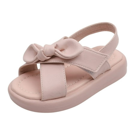 

Girls Dress Shoes Open Toe Flat Sandals Ankle Strap Bow Sandals Summer Party Princess Shoes