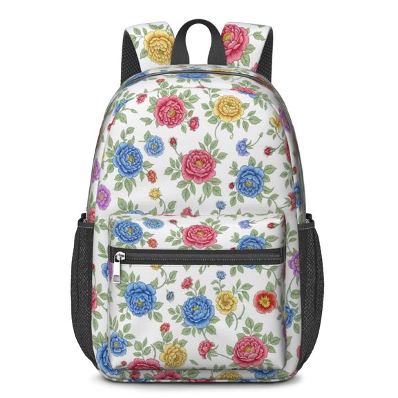 Pioneer Flower Floral Print Pattern 17" School Backpacks for Teens,Waterproof Oxford Fabric,S-Shape Padded Straps for School,Travel,Hiking,Camping