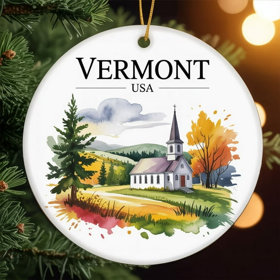 Ceramic Ornament - Vermont, USA Travel Souvenir - Personalized Christmas Decoration, Custom Holiday Christmas Ornament Gift for Couples, Family, Friends, Vacation Keepsake 193OR45