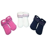 ROCAWEAR Reverse Terry Striped Booties 3-Pack Baby Girl's 0-6 Months Hot Pink/White/Navy