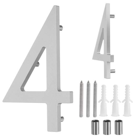 Uxcell 6" Solid Aluminum Floating House Numbers for Outside Address(Number 4, Silver)