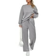 thumbnail image 2 of Hogleaql Womens 2 Piece Plus Size Lounge Sweatsuits Sets Long Sleeve Drawstring Sweatshirt Wide Leg Sweatpants Solid Color Loose Outfits Fashion Fall Winter Tracksuit with Pockets 2025 Light Gray 3XL, 2 of 4