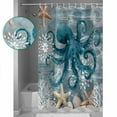 thumbnail image 3 of Teal Coastal Octopus Shower Curtains for Bathroom Waterproof Fabric Bath Curtains Decor Bath Tub Curtain Nautical Starfish Coral Beach Decorative Shower Curtain Sets with 12 Hooks, 72x72 Inch, 3 of 6