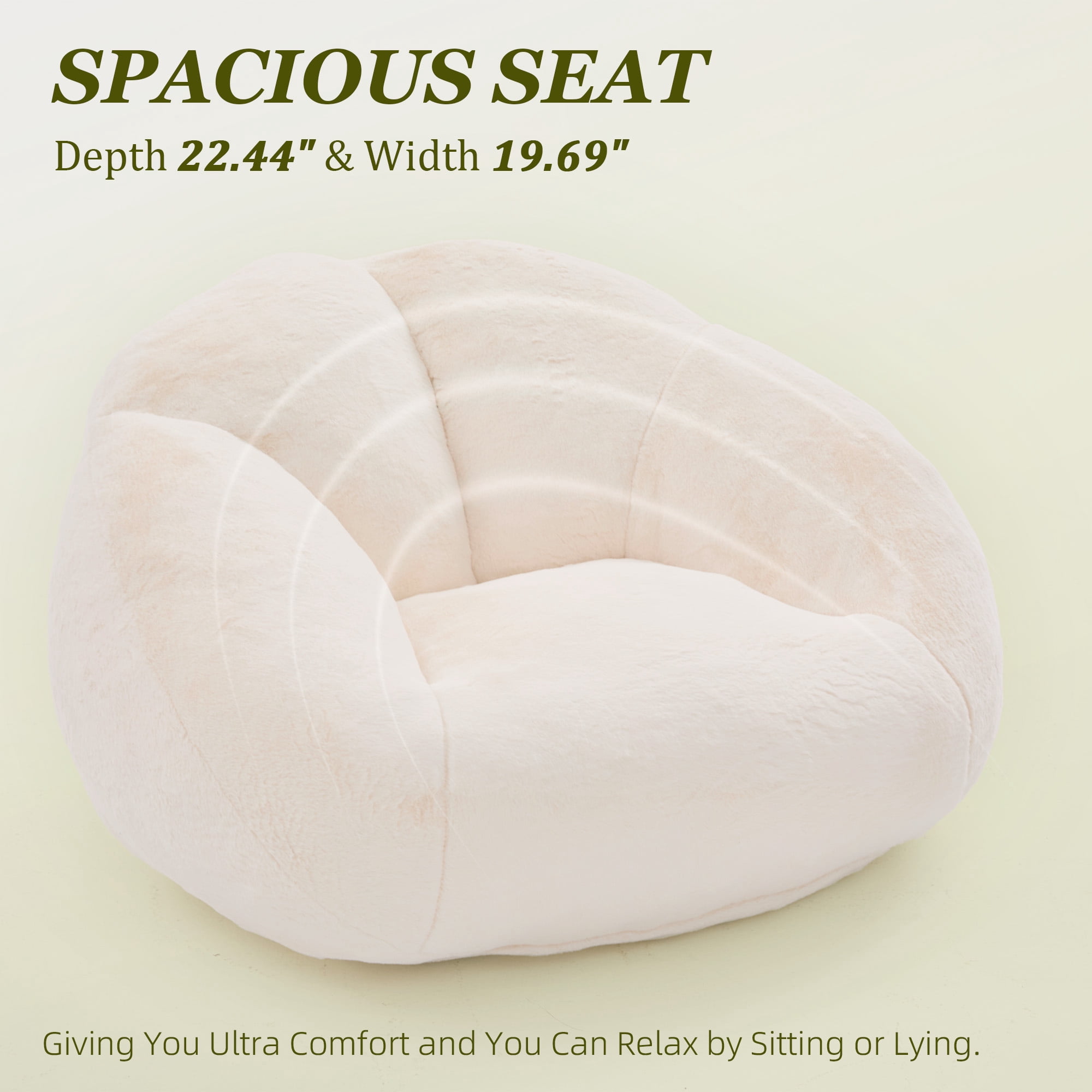 MOONMISS Bean Bag Chair for Adults & Teen,Floral Shaped Memory Foam Deep Sink-in Breathable Faux Fur Bean Bag Sofa,Easy to Clean for Living Room & Dorm,Beige