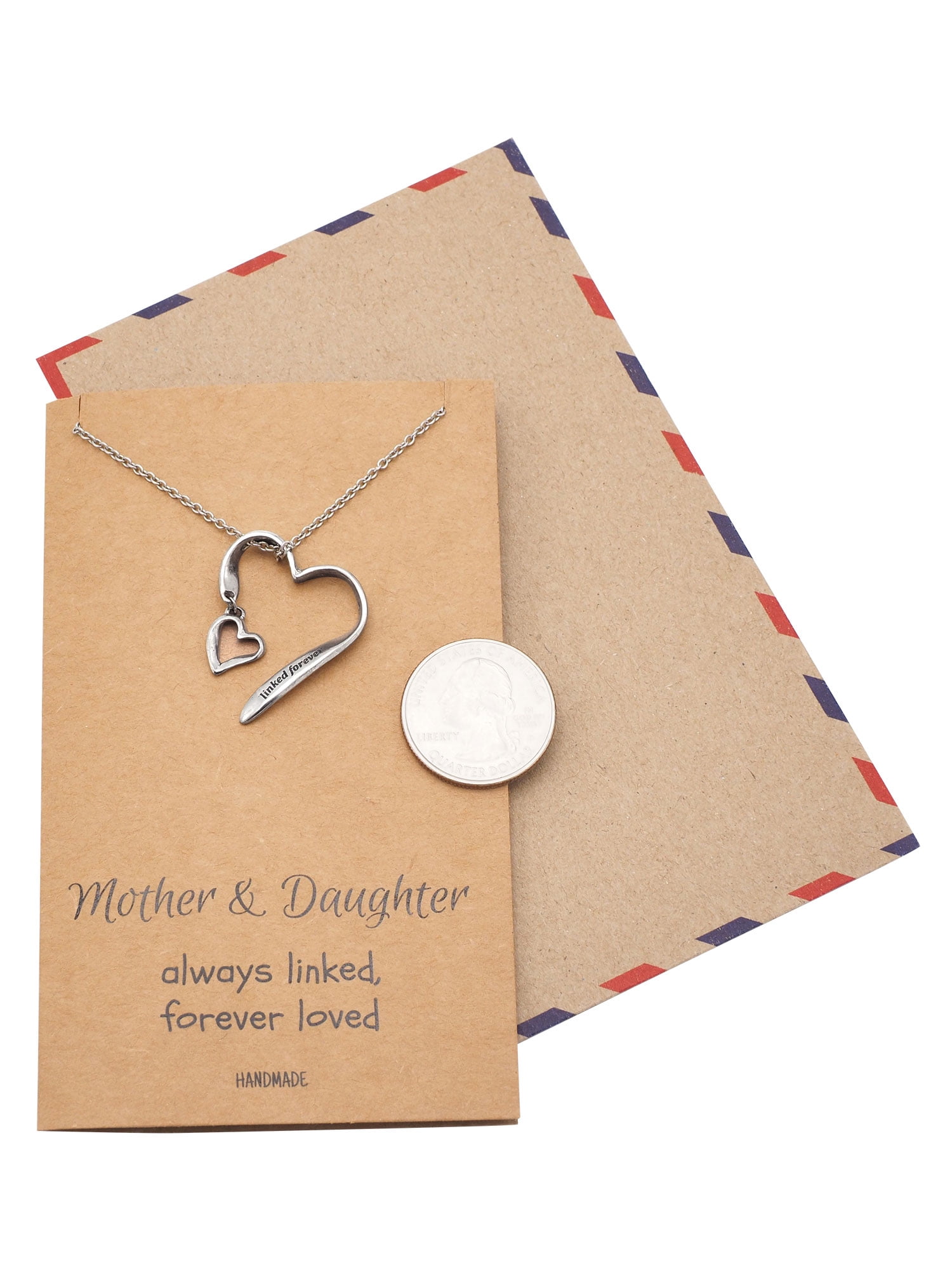 Mother Daughter Necklace, Mother Daughter Jewelry, Always Linked Engraved Heart Necklace, 16 inches to 18 inches, Silver Tone