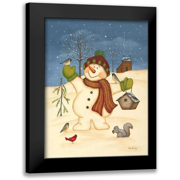 Lewis, Kim 12x14 Black Modern Framed Museum Art Print Titled - Snowman Bird House