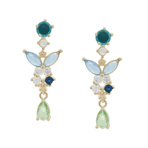 Arete colgante Mariposa tonos pastel Chapa de Oro 18K Horoz WH553